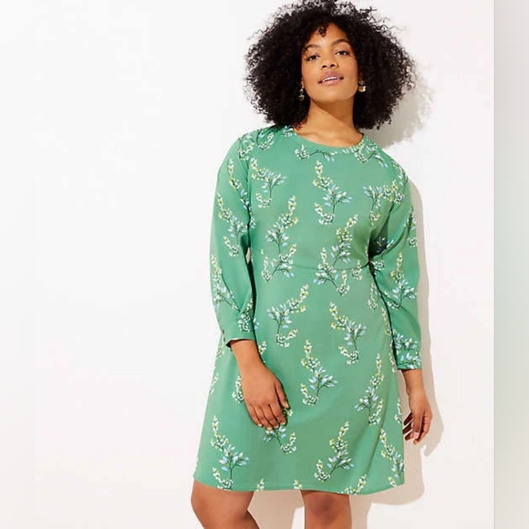 LOFT Dresses & Skirts - Loft Green Flower Branch Flare Shirtdress Plus Size 26
